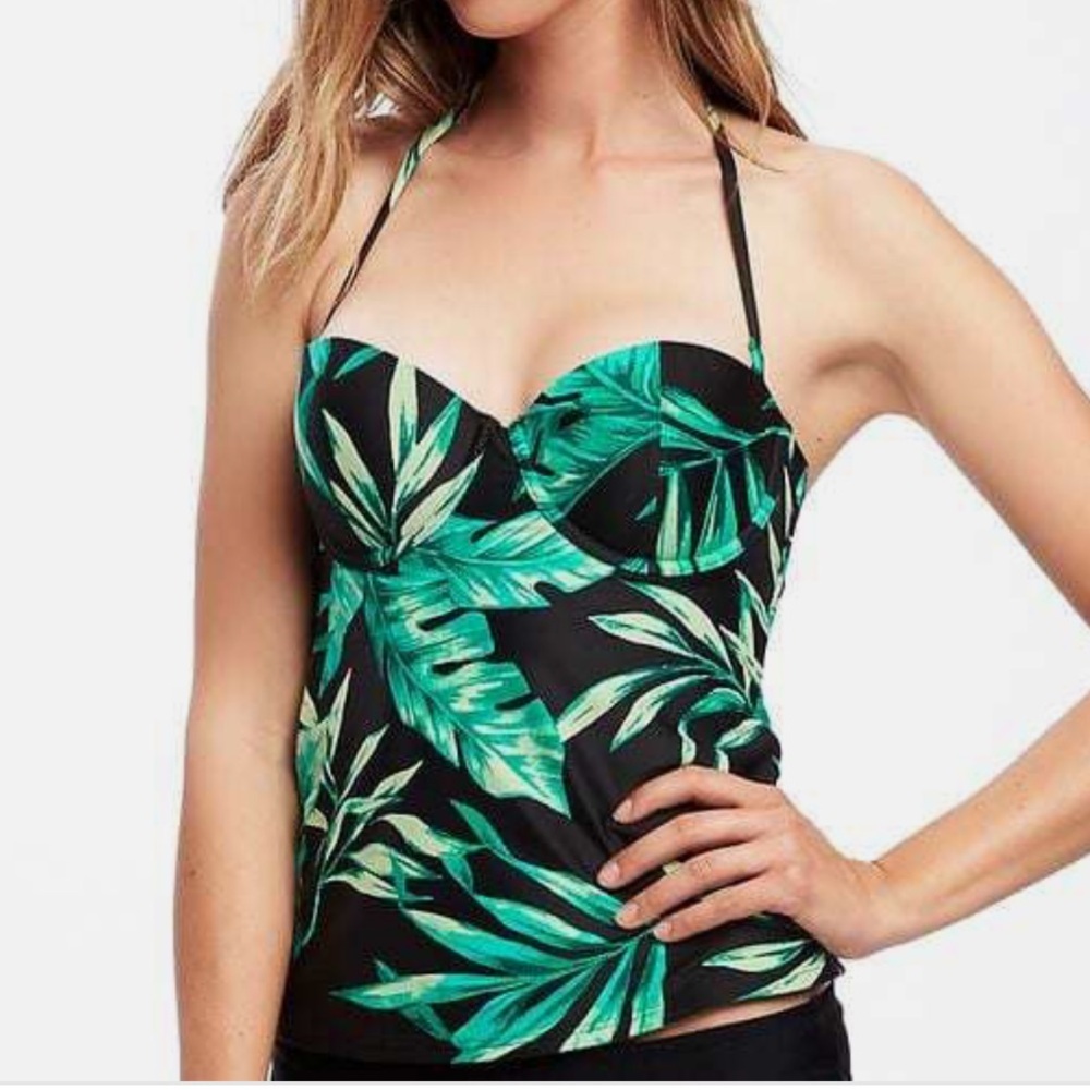 Old Navy Women Green Palm Leaf Print Halter Balconett Tankini Top Size M, NWOT